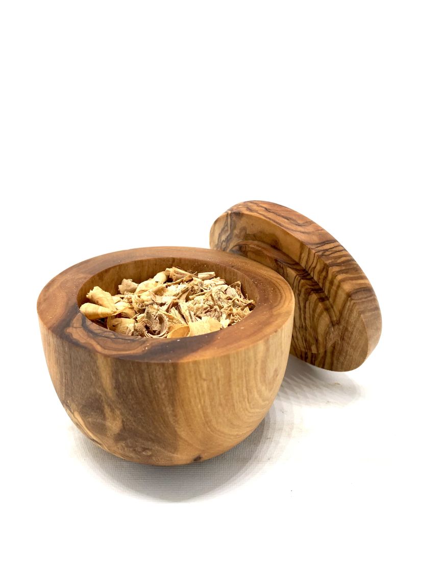 Duft-Dose aus Olivenholz mit Deckel