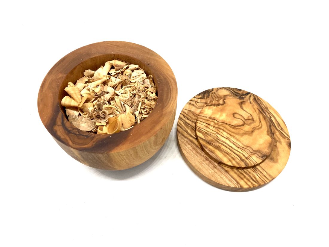 Duft-Dose aus Olivenholz mit Deckel