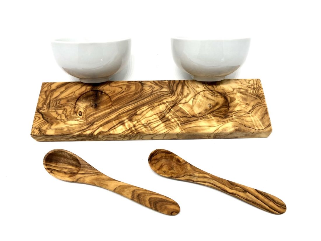 Dipschalen Ø 8,5 cm Porzellan/Olivenholz 5tlg.