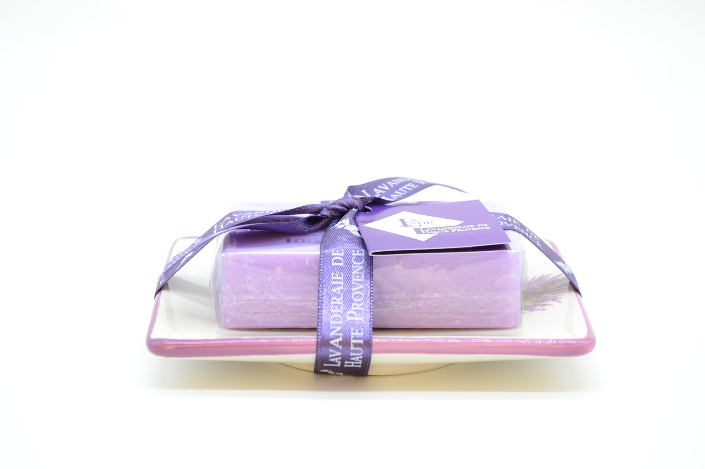 Porzellan-Seifenschale mit Motiv u. 1 Marseille Seife (Lavendel) 100g