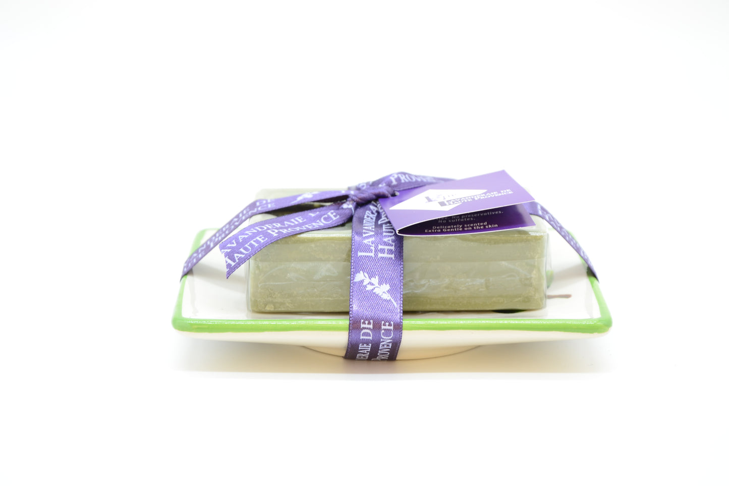 Porzellan-Seifenschale mit Motiv u. 1 Marseille Seife (Olive) 100g