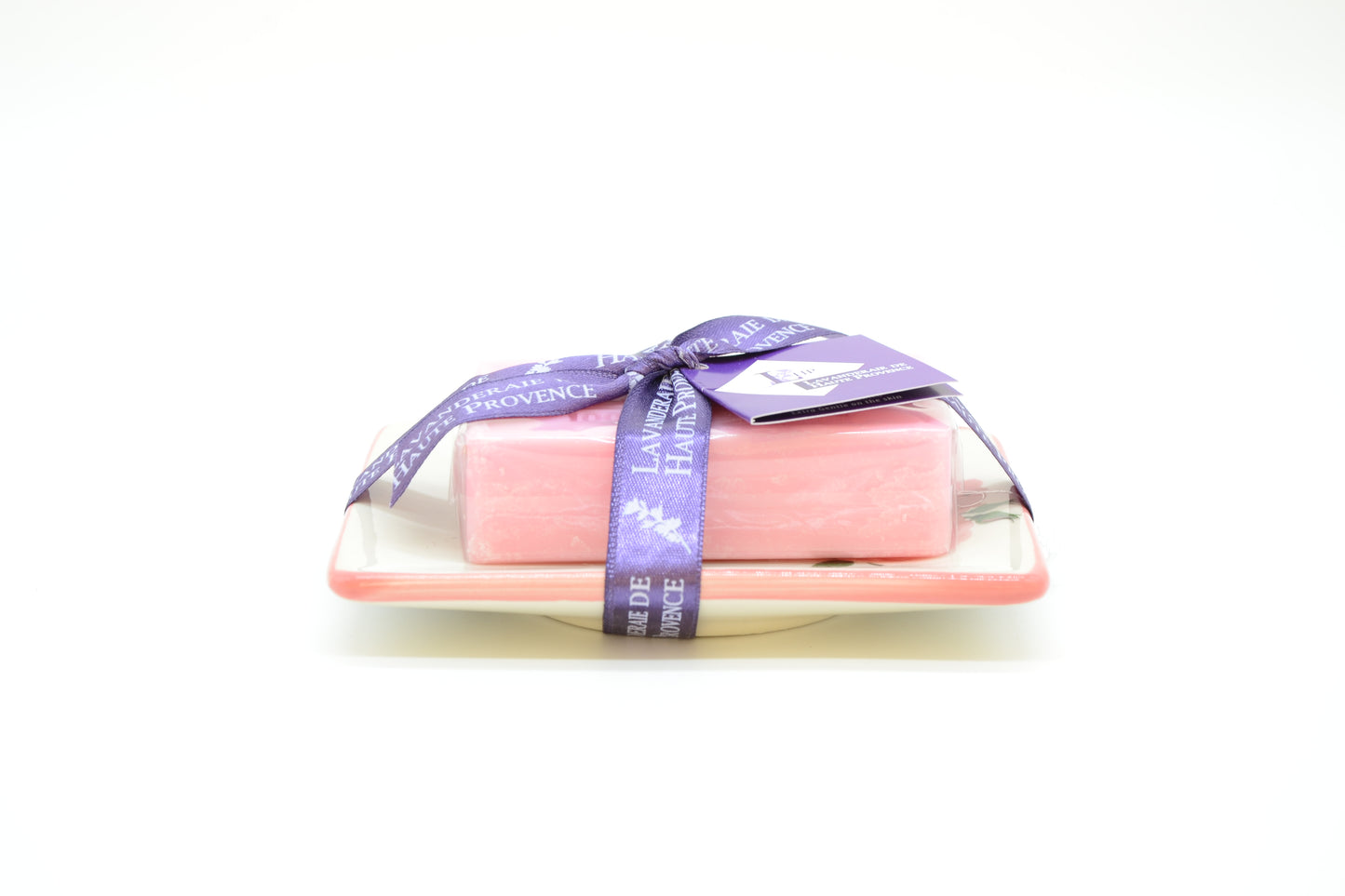 Porzellan-Seifenschale mit Motiv u. 1 Marseille Seife (Rosé) 100g